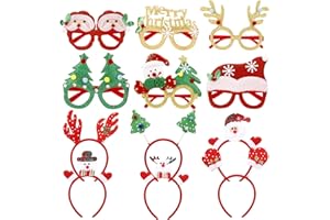 GSrenyu Christmas Headbands and Glasses Frames Bundle Set, 6 Pcs Glitter Party Glasses, 6 Pcs Funny Headbands Glitter Photo Booth Props for Kids Adults