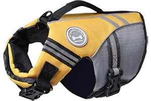 VIVAGLORY Sports Style Dog Life Jacket with Extra Flotation, Adjustable & Durable Swim Vest with Secure Fastening System for Small Dogs, Yellow