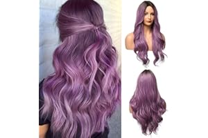 Esmee Długa falista peruka Ombre Purple dla kobiet Naturalne Syntetyczne Włosy Odporne na Ciepło Peruka do Codziennej Imprezy Cosplay-24 Cali