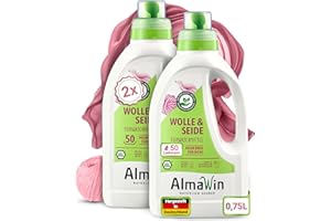‎ALMAWIN AlmaWin® Waschmittel Wolle & Seide [2x 750ml - 100 Ladungen] mit Lavendel-Duft für schonende Reinigung von Naturfasern - Seide- & Wollwaschmittel anwendbar von 20-40°C - Bio Feinwaschmittel flüssig