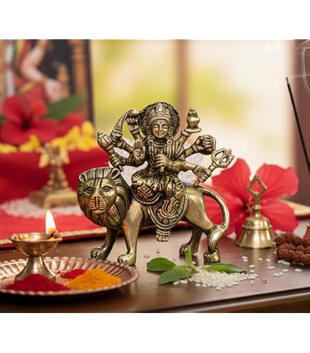 Handgefertigte Durga Göttin Statue Aus Legierung – Gold, 5 Cm Hoch, Perfekt Für Altar, Zuhause, Büro Oder Als Glücksgeschenk