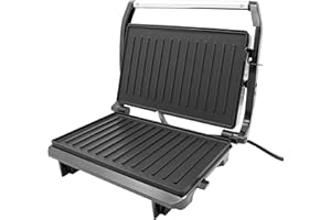 Quest Panini Press and Grill Sandwich Maker/Compact Stainless Steel Design/Non-Stick Hotplates/Cool Touch Floating Hinge Handle/Automatic Temperature Control