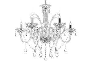 TRY-YEAN Lampadario Trasparente a 6 Braccia Lampadario in Cristallo Moderno Sospensione Classico in K9 Cristalli Gocce con Catena Regolabile per Camera da Letto, Soggiorno, Corridoio, Ingresso E14