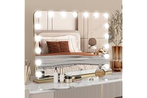 YU YUSING Hollywood Espejo Maquillaje con Luz 18 LED, 80 x 60cm, 3 Modos Iluminación Regulables, Espejo Tocador, Espejos de Mesa, USB, Tipo C, Vanity Mirror Tocador Dormitorio, Esquinas Redondas, Oro