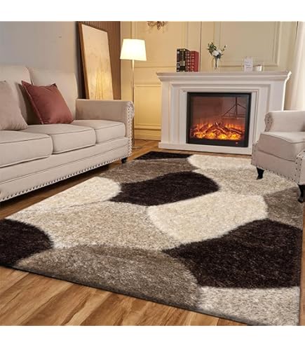 Serdim Rugs Modern Soft Swirl Design Hand Carved Shiny Shimmer Living Room Polyester Shaggy Rugs, Grey, 160x230cm (5'3"x7'7