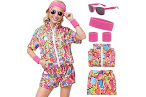 Marypaty Ddéguisement année 80 90 Homme Rétro Femme Disco Hippie Survêtement Veste Pantalon Accessoire Lunettes Bandeau Protège-poignets Adulte Carnaval Halloween