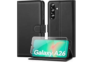 ivencase Handyhülle Kompatibel mit Samsung Galaxy A26 5G Hülle und Schutzfolie, Premium PU Schutzhülle [RFID-Blockierung] [Kartenfach] [Magnetverschluss] [Standfunktion] Flip Wallet Case, Schwarz