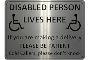 XTRA-PRINT 1245 DISABLED PERSON LIVES HERE Metal Aluminium Plaque Sign For Door Gate House (5x7 inches, Brushed Silver)