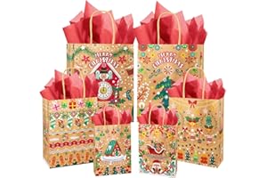 Gcardist 24 szt. torebek na prezenty z kraftu bożonarodzeniowego z uchwytami w różnych rozmiarach (rozmiar L – 10,2 x 13 x 5,12,7 cm, rozmiar M – 24 x 20 cm × 10,6 cm x 4,7 cm, małe – 6,3 x 8,7 cala ×