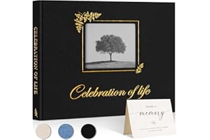 Lanpn Funeral Guest Book for Memorial Service, Linen Celebration of Life Registry Guest Book with Open Window, Memory Book for Funeral with Table Sign, Funeral Favors Sign in Books for Guests, Black