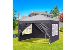 Bonnlo Pop Up Gazebo with Sides 3m x 3m Easy One Person Setup Instant Outdoor Canopy Folding Garden Gazebo Party Tent (Grey)