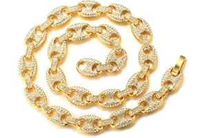 Halukakah Złoty łańcuszek dla mężczyzn Iced Out, męski 18-karatowy pozłacany/platynowe białe złoto wykończenie Miami celebryta kawa ziarno łańcuszek naszyjnik bransoletka, pełny Cz diamentowy zestaw fartuchów, prezent dla niego e Metalowa podstawa pokryta 18-karatowy złotem, colore: Gold Plated Necklace, cod. WS-HAJWEU0042-G-45CM