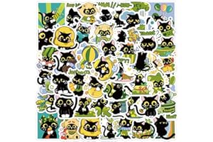 CHAMVIS Lot de 60 autocollants chats noirs - Autocollants en vinyle mignons pour ordinateur portable, skateboard, notebook, voiture, moto, vélo et plus encore - Imperméable et kawaii - Idéal pour les enfants,