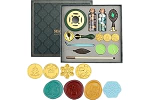 FADCAER Zestaw pieczątek woskowych na Boże Narodzenie, pudełko prezentowe, pieczęć woskowa, pieczęć bożonarodzeniowa, podgrzewacz, łyżka do topienia, wosk pieczęciowy, zestaw do pakowania prezentów, kartka