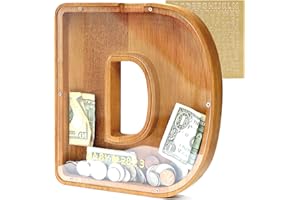DBPBToU Hucha Madera Letra A-Z, Huchas Grande 25.5 * 3 * 23cm, Hucha Cerdito Personalizada para Niños/Regalos de Fiestas/Decoración Interior (D)