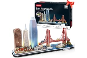 CubicFun Puzzle 3D dla dzieci i dorosłych LED San Francisco City Architecture Model, Golden Gate Bridge, 555 California Street i inne zabytki SF, prezenty urodzinowe dla chłopców, dziewcząt, dla niej,