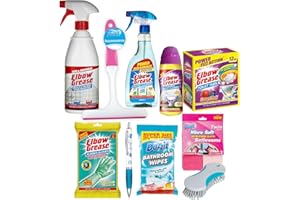 Bathroom Cleaner Bundle | 10pc Home Cleaning Products - Elbow Grease Toilet Cleaner, Stain Remover Spray, Extra Long Rubber Gloves, Microfibre Cloths, Duzzit Wipes, and more! Includes Sinta Gifts Pen