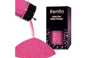Renfio Schillerndes ultrafeines Glitzerpulver, Harzzubehör, Glitzer, 55 g, PET-Flocken, Pailletten, 0,2 mm, Epoxid-Chips, Flocken für Becher, Schleim-Malerei, Traumrosarot, Rot