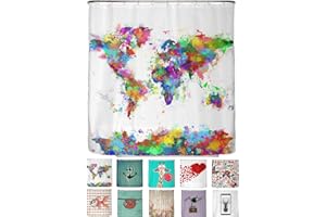 ‎ARTENEUR arteneur® - Weltkarte - Anti-Schimmel Duschvorhang 180x200 - Recycelt mit Öko-Tex Standard 100 - Beschwerter Saum, Blickdicht, Wasserdicht, Waschbar, 12 Ringe & E-Book mit Reinigungs-Tipps