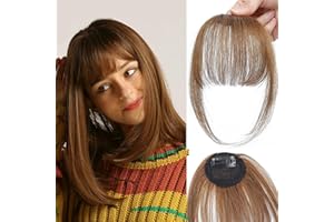 ZIYANGBABA Clip in Bangs 100% Human Hair Wispy Bangs Hair Clip Air Bangs Clip in Fringe With Temple Clip on Bangs Fringe Clip in Hair with Temples Bangs Hair Clip (Medium Brown, Wispy Bangs)