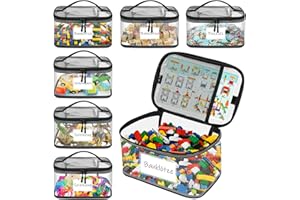 YHANEC 6 Stück Spielzeug Aufbewahrung mit Anleitung Beutel und Namensetikett, wasserdicht klar PVC aufbewahrung Spielzeug mit Reißverschluss für Lego, Puzzles und Blöcke, 30x20x14cm (L)