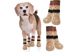 LQTSLFM Dog Socks Non-Slip 2 Pairs Paw Protection Dog Injury Adjustable Socks for Dogs Flexible Non-Slip Socks Dog for Indoor and Outdoor Use (Brown-L)