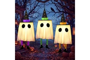 JOYIN 23,6 tum 3 st halloween hängande spöken dekorationer utomhus, häxhattar på varma upplysta spöken träddekor, halloween dekorationer med timer för gård uteplats trädgård utanför hemsökt hus fest