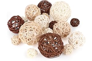 HO-SFSM 18 Piezas Bolas de Ratán, Mimbre Ratán Decorativas, Decoración de Mesa Fiesta Colgante Aromaterapia Aroma Conejo Pájaro Loro Masticar Juguete