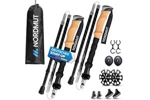 ‎NORDMUT NORDMUT® Wanderstöcke faltbar aus ultraleichten Aluminium oder Carbon - ab 1,50m oder 1,65m - stabile Faltbare Wanderstöcke mit ergonomischen Griffen - Robuste Trekkingstöcke mit kompakten Packmaß