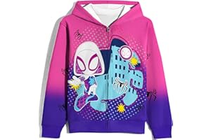 BERHANGO Kids Ghost Spider Hoodie Gwen Sweatshirt Spidey Cartoon Jacket Coat for Ages 2-12Y