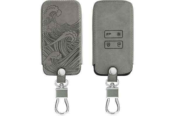kwmobile Accessoire Clef de Voiture Compatible avec Renault Smart Key 4-Bouton (Keyless Go Uniquement) - Coque de Clé de Voiture en Nubuck - Vague Japonaise Gris