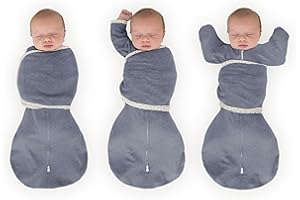 SwaddleDesigns 6-Way Omni Swaddle Sack, Baby Swaddle Blanket 0-3 Months with Arms Up Sleeves & Adjustable Wrap, Newborn Sleep Sack for Safer Sleep, Heathered Denim