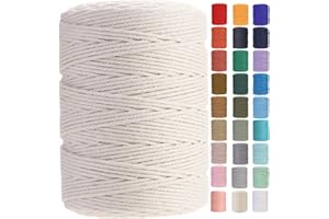 GOHOF Macrame Cord 3mm x 450m Premium Cotton Macrame Rope, 4 Strand Twisted Soft Cotton Cord, One of The Most Perfect Materials for Macrame Art, Cotton String Without Chemicals (Beige)