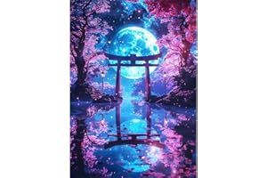 QINRUBB DIY Heller Mond Diamant Painting Bilder Anfänger, 5D Torii Tür Diamond Painting Erwachsene, Runder Vollbohrer Traumland Diamant Kunst Kits Kreuzstich Fantasie Home Wand Dekor 30x40 cm