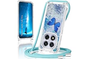 XCYYOO Handykette für Xiaomi Redmi Note 14 Pro Hülle mit Band,Handyhülle für Redmi Note 14 Pro Glitzer Schmetterling mit Kette TPU Bumper Kratzfest Transparent Stoßfest Schmetterling Schutzhülle mit Kordel