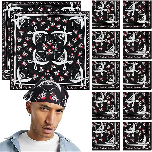 Bandane Paisley Con Teschi - Doppia Faccia Per Halloween E Stile Pirata | 2 Pezzi Unisex In Cotone