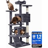 Yaheetech Cat Scratching Tree 139 cm Tower with Sisal Post Dark Grey | Stable to jumps, sisal rope posts, replaceable hanging