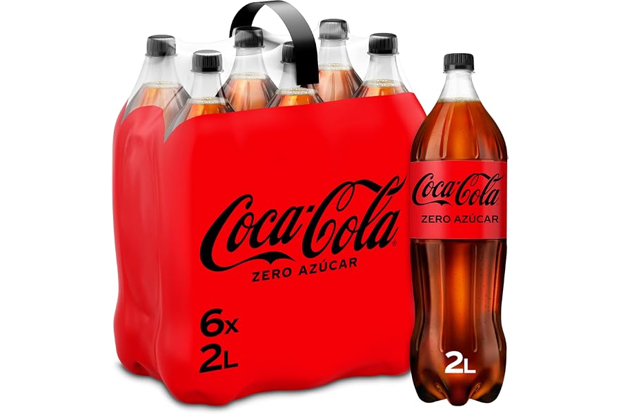 Coca-Cola Zero Azúcar, Refresco de Cola sin Azúcar, Bajo en Calorías - Pack 6 Botellas de 2L