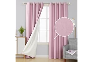 Deconovo 100% Blackout Eyelet Curtains Thermal insulated Noise Reducing Faux Linen Curtains for Kids Bedroom 52x72 Inch Pink 2 Panels
