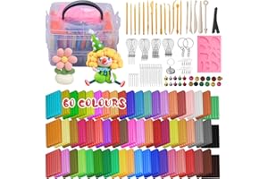 KIMIGO Polymer Clay,60 Farben Clay Kit,Oven Bake Modeling Clay,Creative Polymer Clay Kit mit Sculpting Tools und Schmuck Zubehör,ungiftig, Ideal DIY Clay Geschenke für Erwachsene und Jugendliche