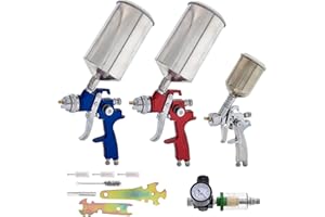 TCP Global Complete Professional 9 Piece HVLP Spray Gun Set with 2 Full Size Spray Guns, 1 Detail Spray Gun, Inline Filter & Air Regulator