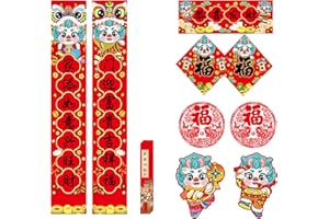 ZUZANNY 10 Pieces Lunar New Year Decoration Set 2024 Spring Festival, Chinese Spring Couplets Set, Window Decal, New Year Decoration Year of The Dragon Door Decal (Red-3)