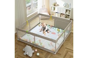 Ugozee Playpens with Mat, 59x59inch Play Pen for Babies and Toddlers Indoor, Baby Fence, Large Play pens for Babies, Playard,150x150cm