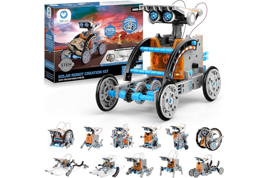 Sillbird STEM 12-in-1 Education Solar Robot Toys-190 Pieces DIY Building Toy Construction Science Experiment Engineering Kit for kids toys gifts for boys girls Aged 8 9 10 11 12+