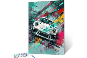 Tucocoo Kit de peinture par numéros de voiture de sport graffiti avec pinceaux et pigments acryliques sur toile pour adultes, style aquarelle colorée pour décoration murale d'intérieur, cadeaux, 40,6