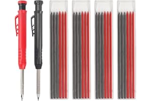 PIACOLNIC 2 Piezas Lápices de Carpintero, Lapiz Carpintero con Sacapuntas Lápiz Carpintero 24 Recargas, Set de Lápices de Carpintero Sólidos Marcador de Agujeros Profundos para Carpintería de Construcción