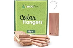 ecoKiwi Moth Repellent for Wardrobes Cedar Hangers - 12 Pack - Natural & Sustainable Moth Killer for Wardrobe - Anti Moth Products Wardrobe - Hanging Moth Repellent for Clothes with Sandpaper