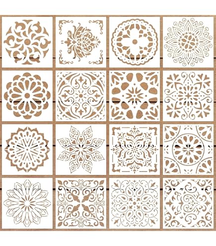 Reusable Concrete Stencils 4-Pack - Sunflower Pattern Mexican Tile Stencil For Floors, Patio, Porch, Walls - View #2