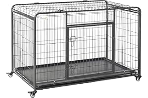 PawHut Cage pour Chien Pliable Cage de Transport sur roulettes 2 Portes verrouillables Plateau Amovible dim. 125L x 76l x 81H cm métal Gris Noir
