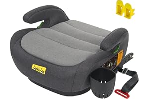 Jovikids Alzador Coche Niño ISOFIX, Normativa R129, Silla Coche Grupo 2 3, con Portavasos, Asiento Elevador coche para Bebé de 125-150cm (de 6 a 12 años), Espuma Adicional (Gris)